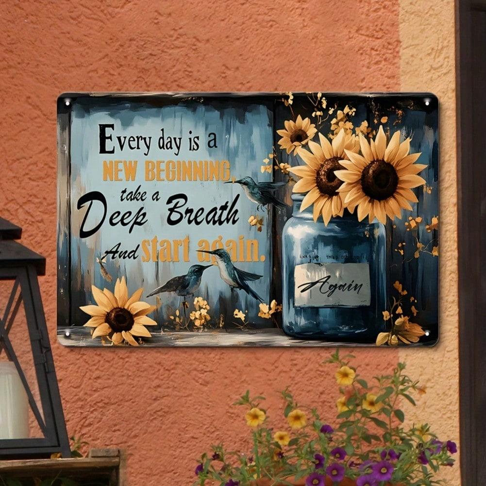 Planetjuice Planetjuice Vintage Sunflower Metal Tin Sign Wall Art with Hummingbird Motif Inspirational Quote Home Office Indoor Outdoor Weather 20X30CM