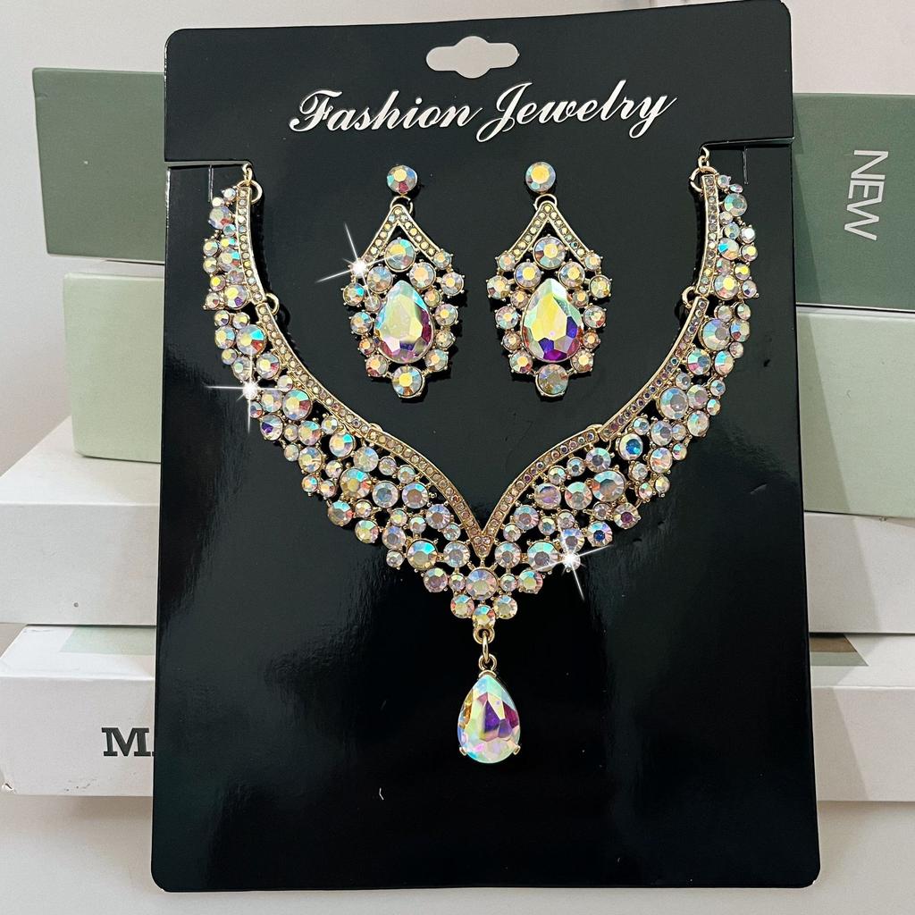 Vintage Jewelry Exaggerated Necklace Earrings Large Set Luxury Crystal Jewelry Banquet Wear