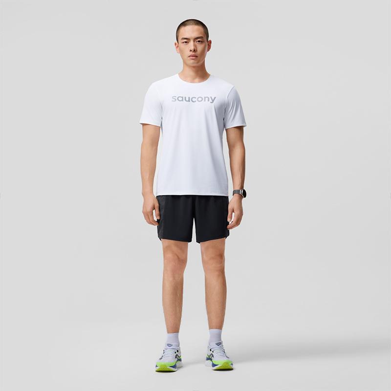 SAUCONY Solid Color Simple Letter Logo Print Crew Neck T-Shirt Men Tops White SC2249075A-PR116