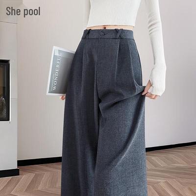 Shechi Damen Plissee Hose mit hohem Bund und geradem Bein