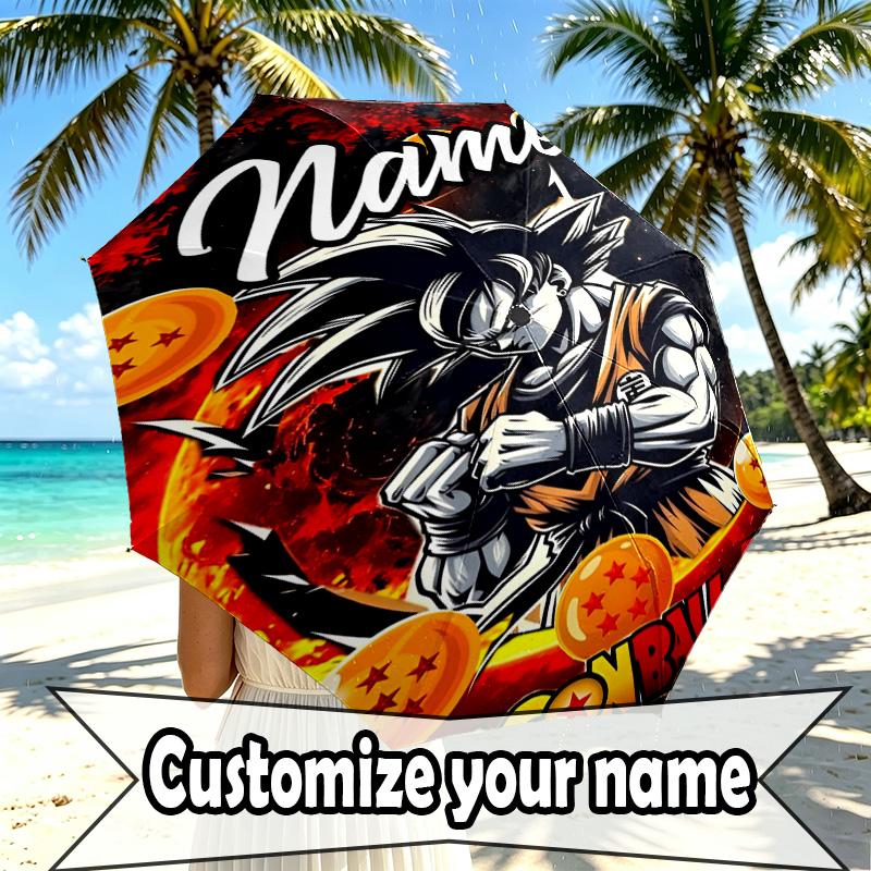 Custom Name Personalized DRAGON BALL Print Umbrella, Auto Open Close, 8‑Rib Sturdy Frame, Commute Camping Hiking Use, Birthday Gift