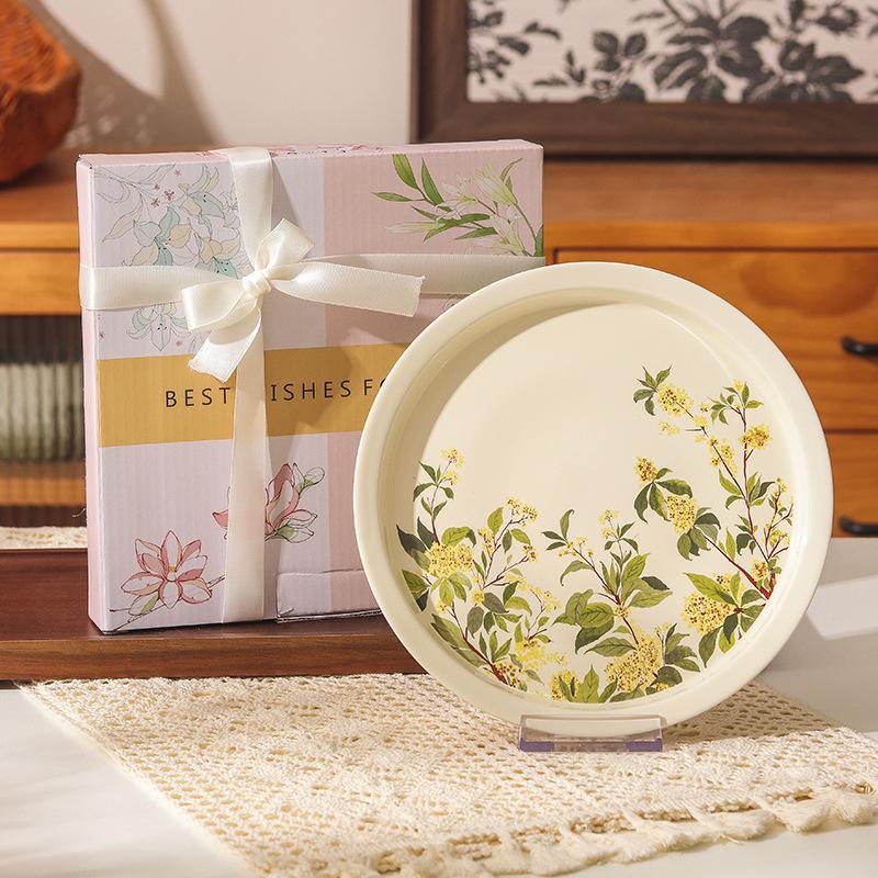 Retro Crape Myrtle Flower Ceramic Tableware Set High Value Dish Set Household Vegetable Plate Soup Plate Rice Bowl Soup Gift