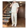 Men's 2-in-1 Summer Tracksuit Ice Silk Short Sleeve Tee Straight Pants Casual Streetwear Outfit