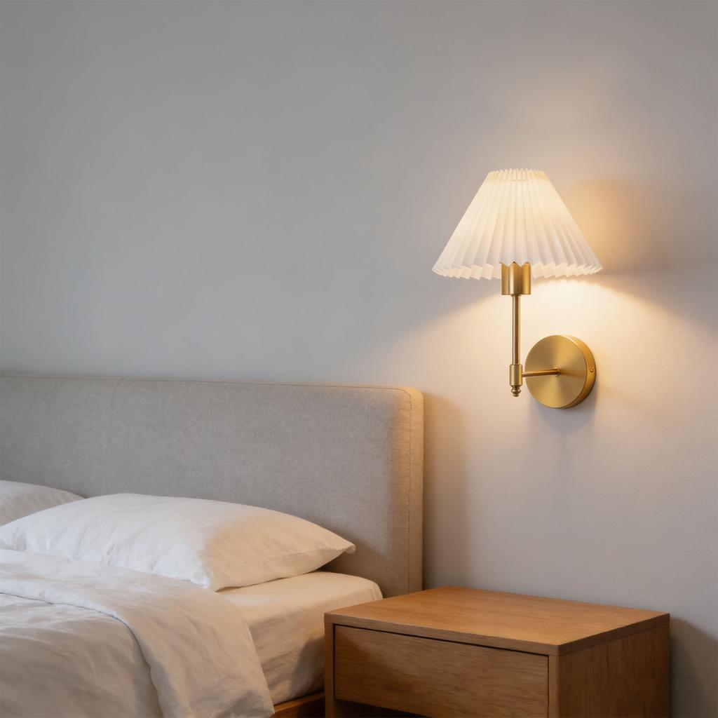 Gold Fabric Lampshade Nordic   Modern Rechargeable Cordless Wall Lamp for Bedroom Living Room