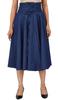 Bimba Navy Blue High Waist Denim Skirt a-line Smocked Waist Designer Chic