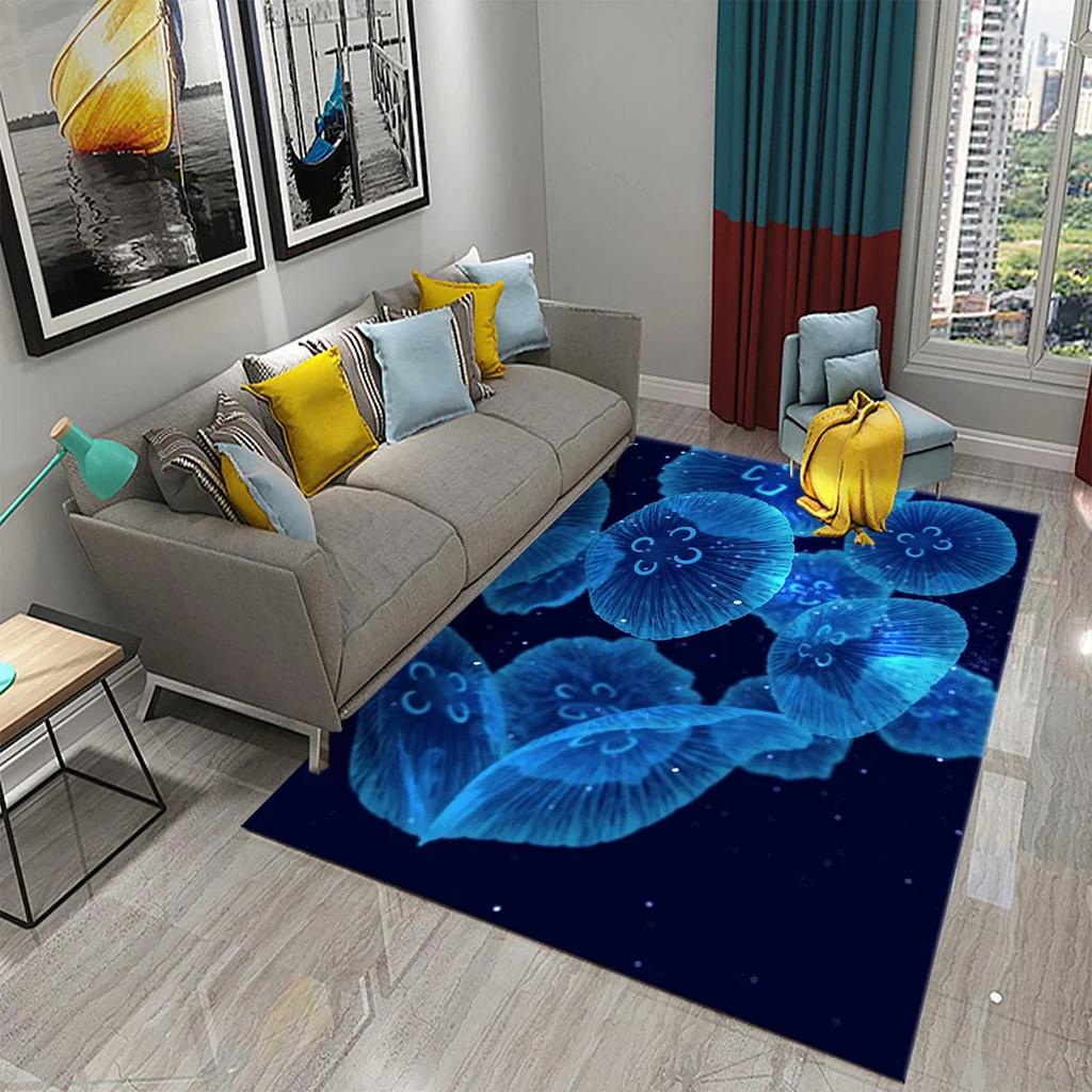 3D Jellyfish Pattern Carpet Marine Life Theme Rug for Bedroom Rug Living Room Bathroom Non-slip Mat Home Hotel Rug Kitchen Rugs