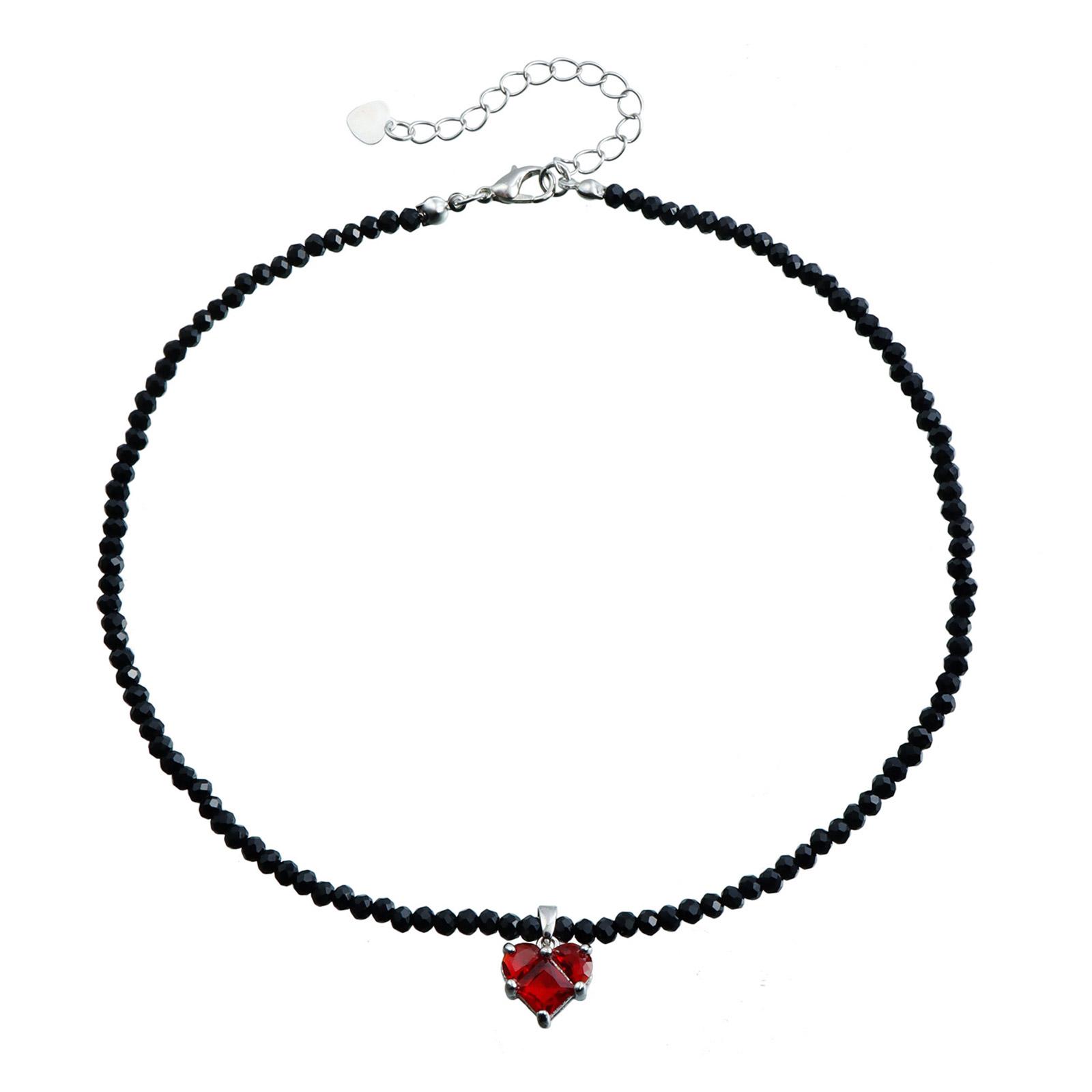 

Black Crystal Beaded Heart Pendant Necklace Adjustable Length Neckchain Stylish Choker Women Accessory Fashion Jewelry