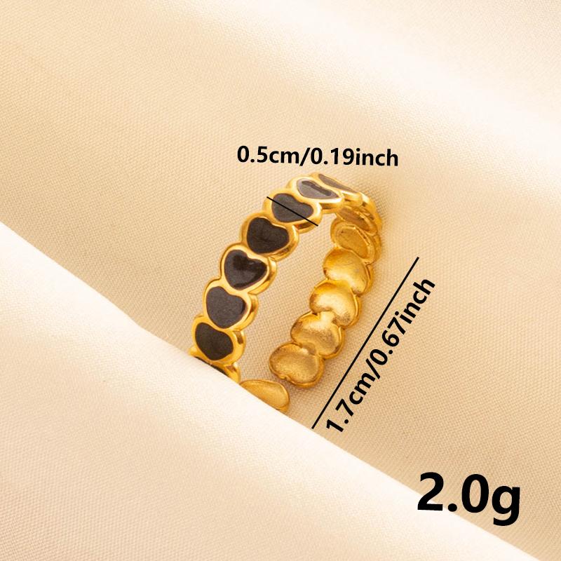 1/3pcs Retro Gold Color Heart-Shaped Oil Drip Adjustable Opening Rings For Women Luxury Adjustable Stainless Steel Ring Jewelry