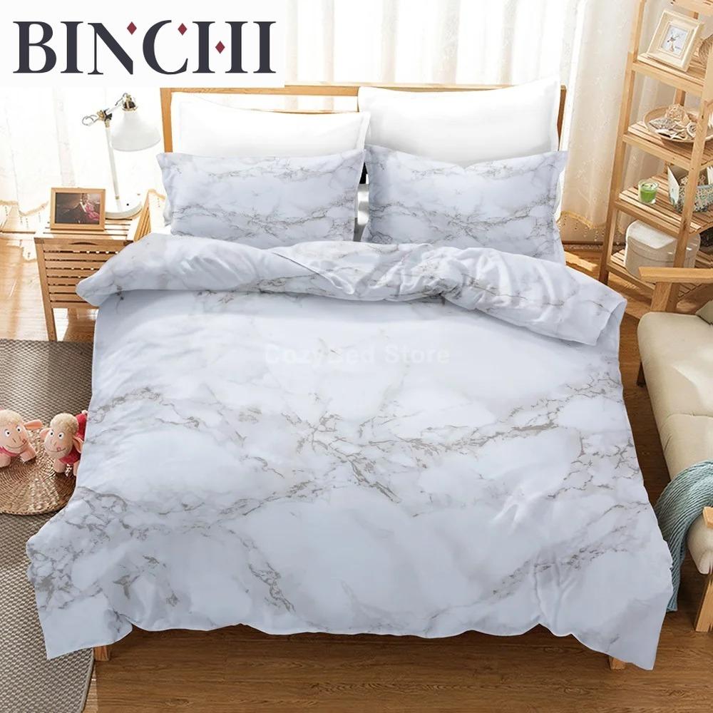 Gold White Marble Bedding Set Luxury Duvet Cover Queen King Size Soft Comforter Bed Linen for Adults