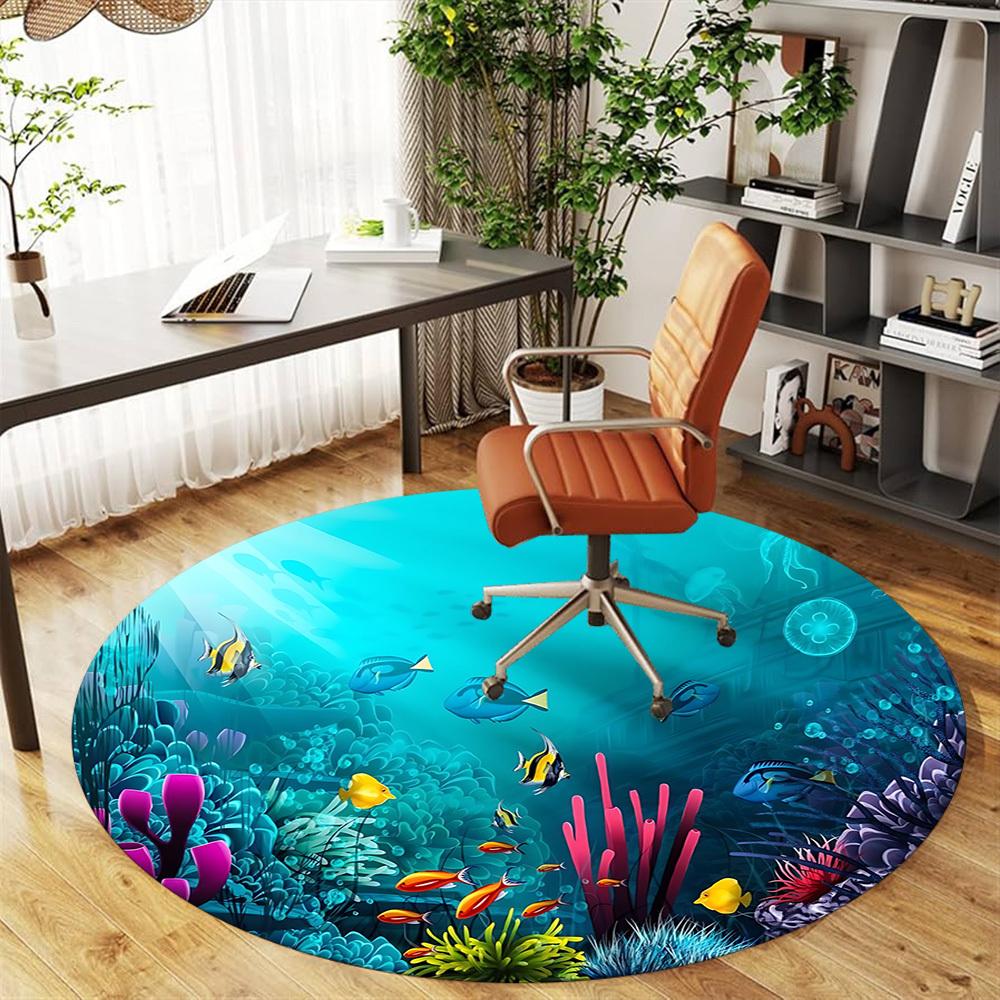 1 szt. podwodny ocean Okrągła mata na krzesło Dywanik - Antypoślizgowy, Mata podłogowa do biura, sypialni i dekoracji wnętrz c1125119