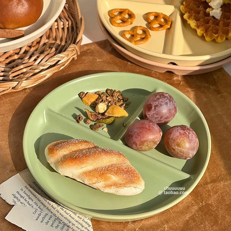 Divided Plate Ceramic Divided Plate Three Grid 211 Weight Loss Breakfast Plate Divided Divided Tableware Japanese Tableware