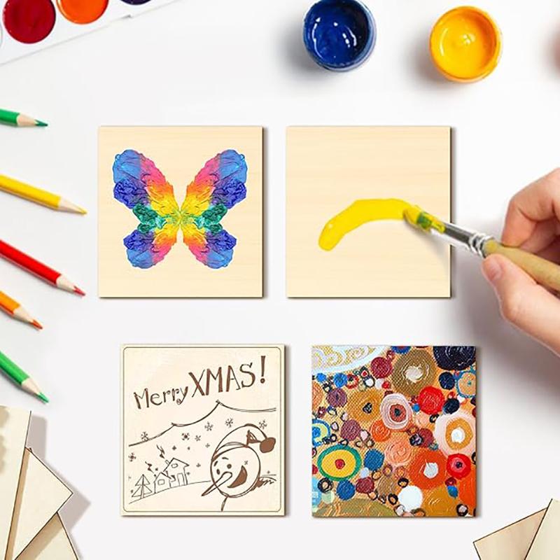 5/2Pcs Wood Square Blank 10x10cm Unfinished Wood Slices for DIY Painting Staining Wood Engraving Laser Projects Supplies