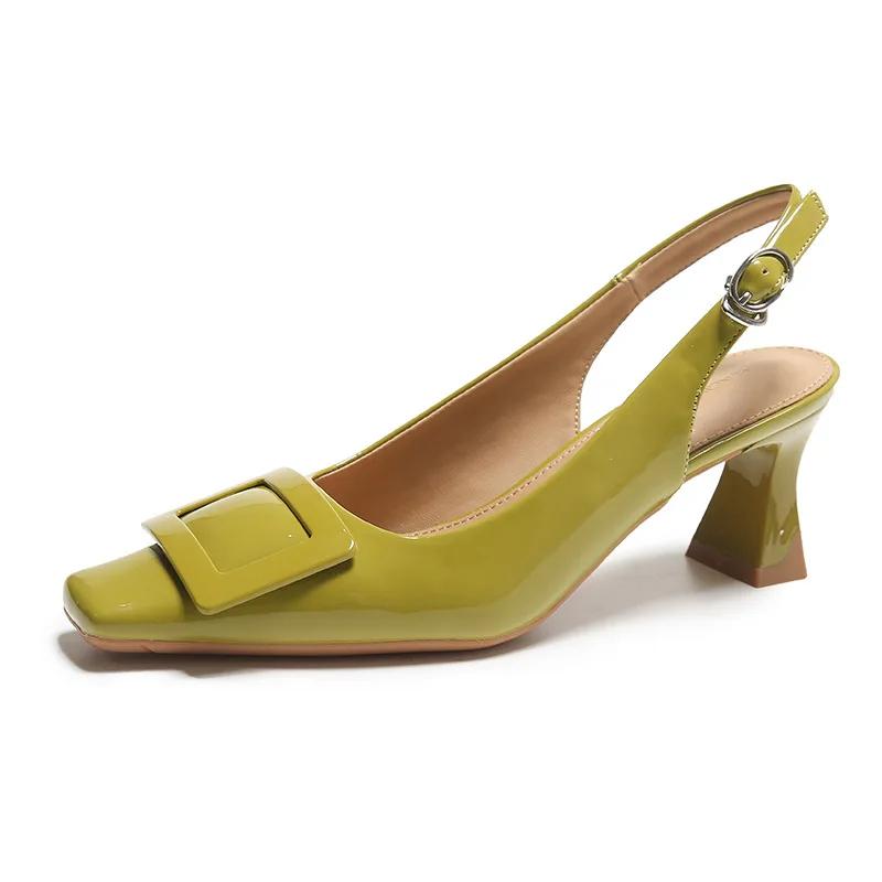 

Модные босоножки для женщин весна/лето, новые женские туфли с маленьким квадратным носком и тонким каблуком, с низким вырезом, с пустым задником, одинарный обхват носка 39 зелёный