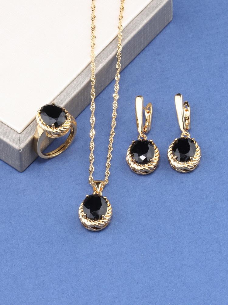 Romantic Wedding Fashion Women Accessories Necklace And Earrings Ring Colorful Zircon Sets  Gold Plated Jewelry For You Gift