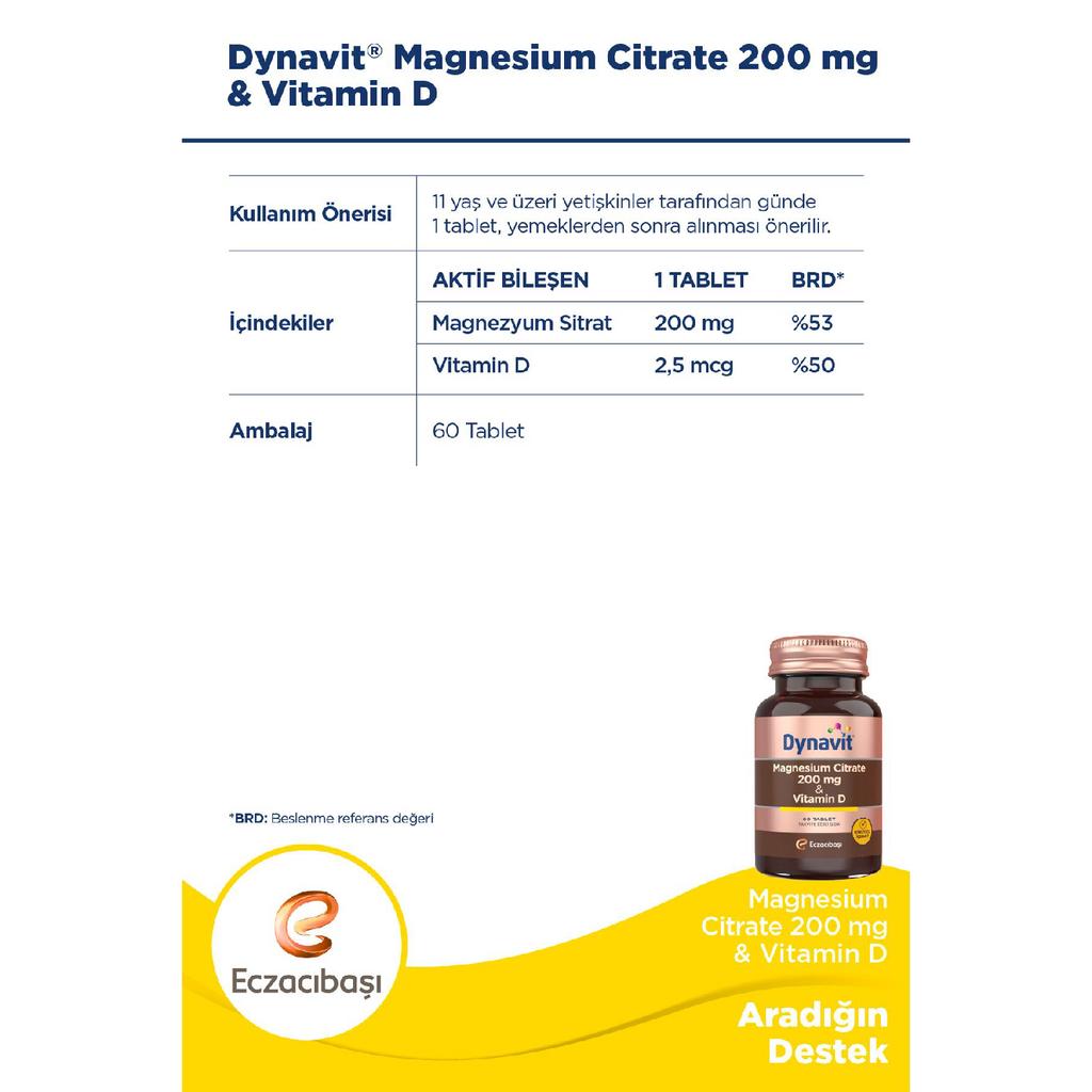 Citrat de magneziu 200 Mg Vitamina D / 60 Tb
