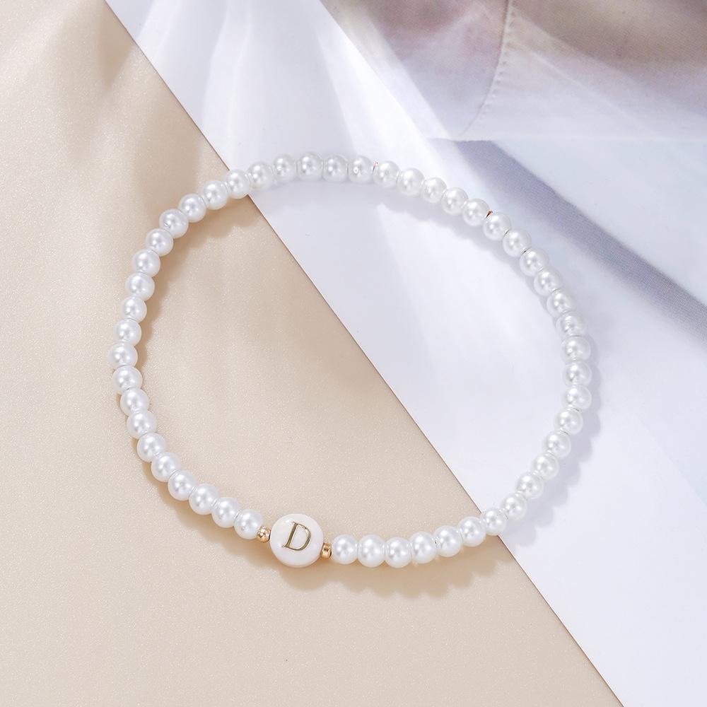 26 Alphabet Letter Shell Charm Artificial Pearl Bracelets Women Girl Charming Simulated Pearl Beads Wristband Bracelets Jewelry