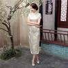 Traditional Chinese Women Long Cheongsam Bridesmaid Short Sleeve Evening Dress
