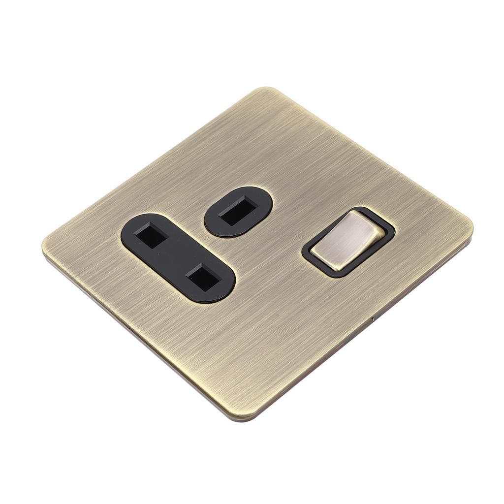 Switch Socket Antique Bronze Textured Stainless Steel Panel Button Switch with Prong Socket
