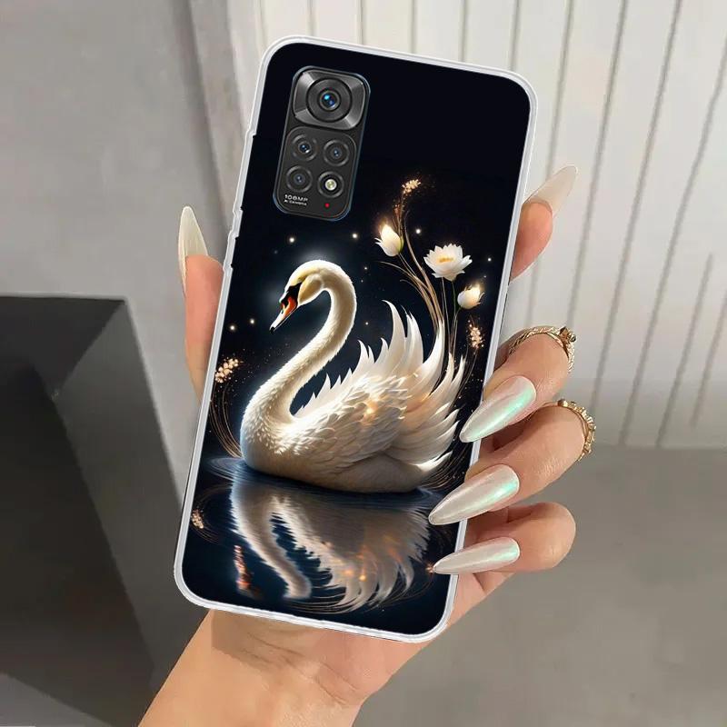White Swan Grace Art Phone Case for Xiaomi Redmi Note 15 14 14S 13 12S 12 Pro 11S 11 Plus 11T 11E 10S Soft Funda Print Shell Red