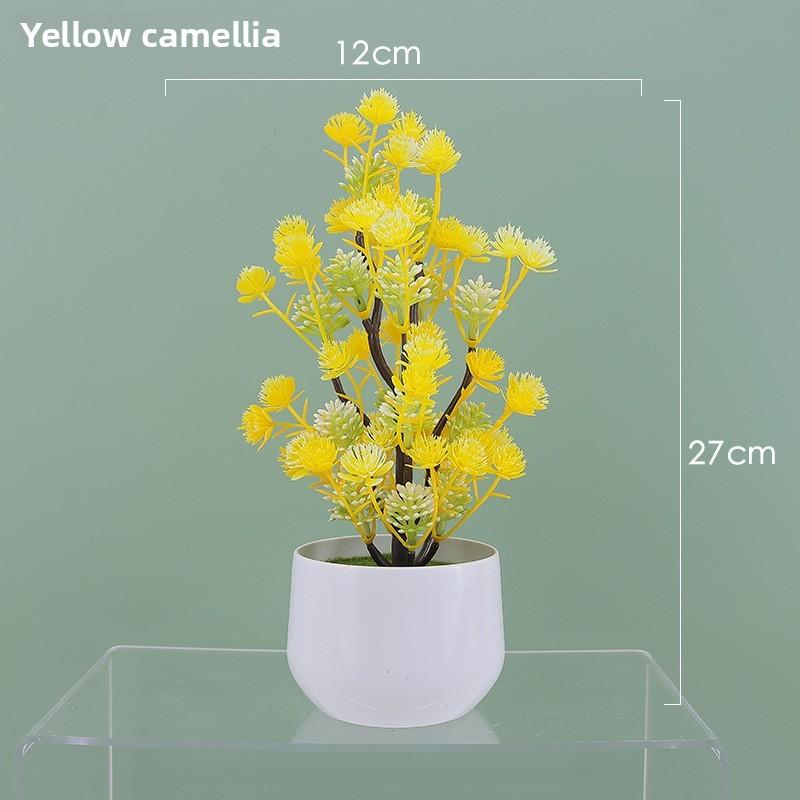 Camellia Multicolor Simulation Japomica Artificial Flower Green Plant Bonsai