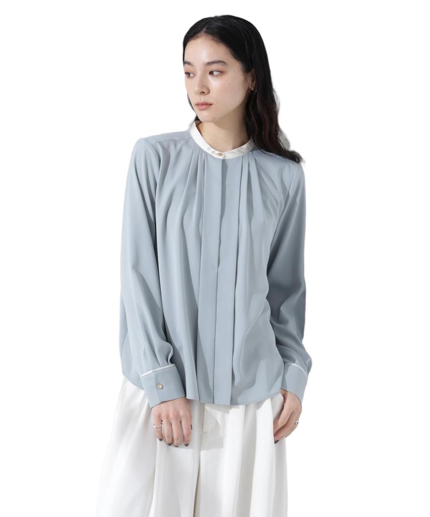 Nano Universe Stand Tuck Size M Blue Women's Two-Tone Blouse, (111cm), (Product Code 669-5120301)