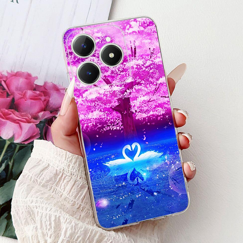 4G Clear For Realme Note 60 Case RMX3933 Luxury Butterfly Love Flowers Cool Lion Painted Phone Case For Realme Note 60X RMX3938