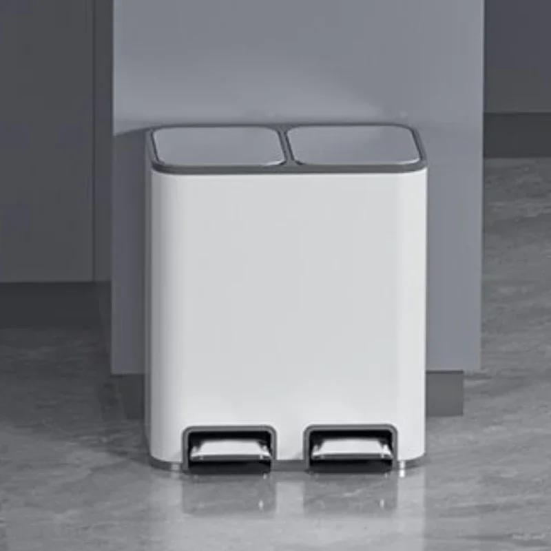 

Trash Can 9L+9L Lid Double Kitchen Large Trash Bin Bathroom Bedroom Toilet Stainless Steel Litter Bins Garbage Cube with Pedal 18L 40X27X36CM белый