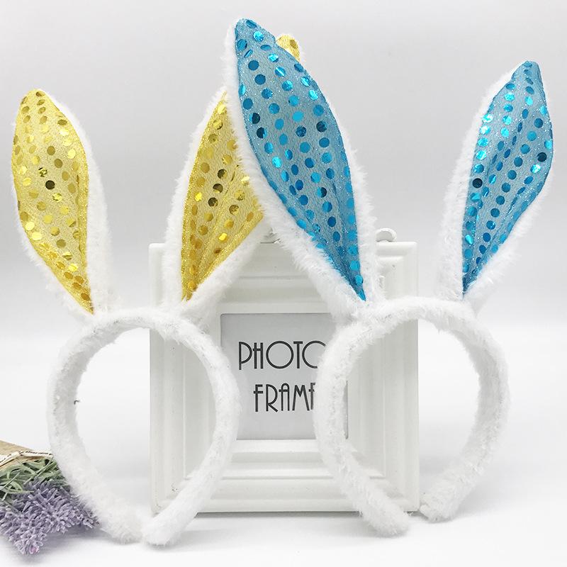 2PCS Easter Halloween Sequins Rabbit Ears Headband Ghost Festival Rabbit Headband Bunny Hairpin Cheering Props