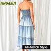 IHUASU Fashion Summer Spring Solid Color Print Sleeveless Casual Dresses