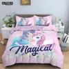 Cartoon Blue Mermaid Duvet Cover Beautiful Girl With Unicorn Bed Cover Single Double Queen King Twin Size Bedding Set For Kids