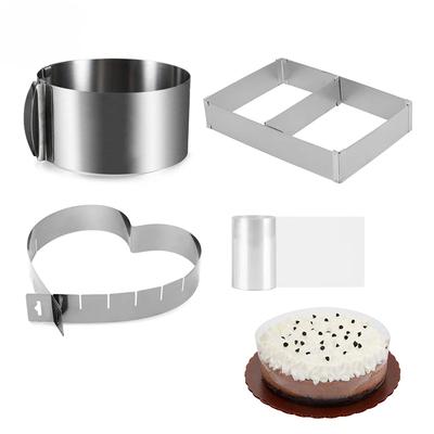 Adjustable Cake Ring Heart/Square/Round Cake Ring Stainless Cheese Mousse Ring Mold Cheese Dessert Cake Mold Baking Tool