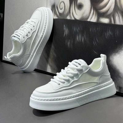Men's Shoes Summer Thin Breathable Mesh Board Shoes Versatile Men's Height Increase White Shoes Trend Platform Sports Shoes Men