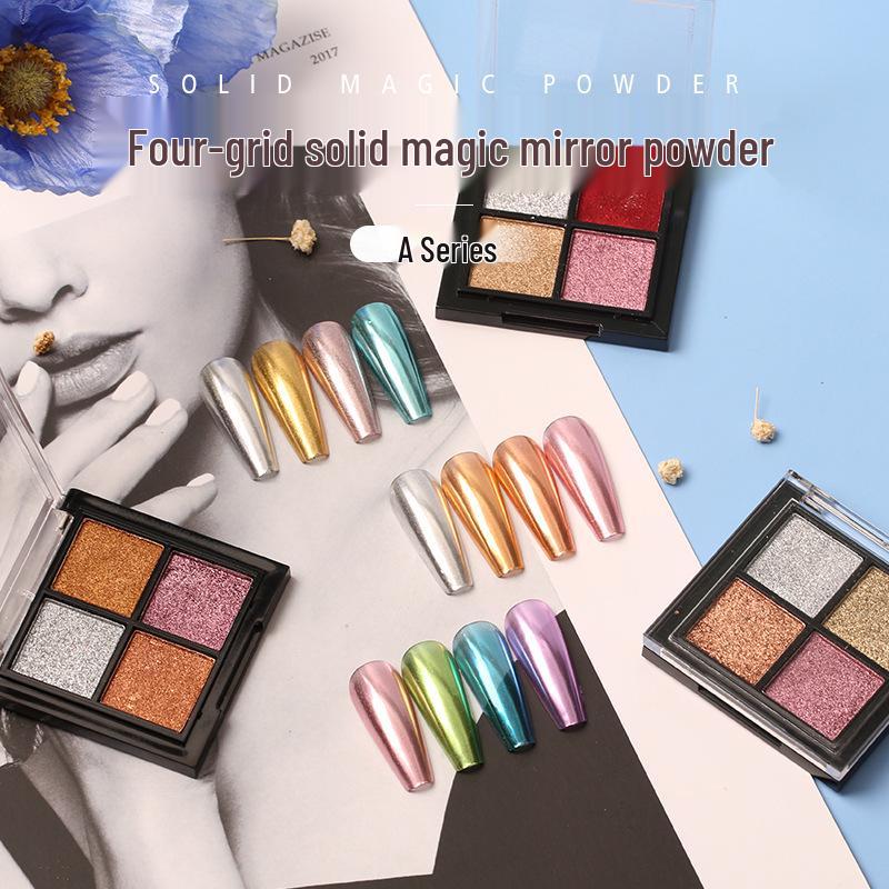

4-Color Nail Art Glitter Set: Solid Pearlescent, Matte, Magic Mirror Powder
