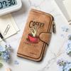 Coffee Pattern Long Wallet Portable Stylish Card Case Casual Daily Coin Purse