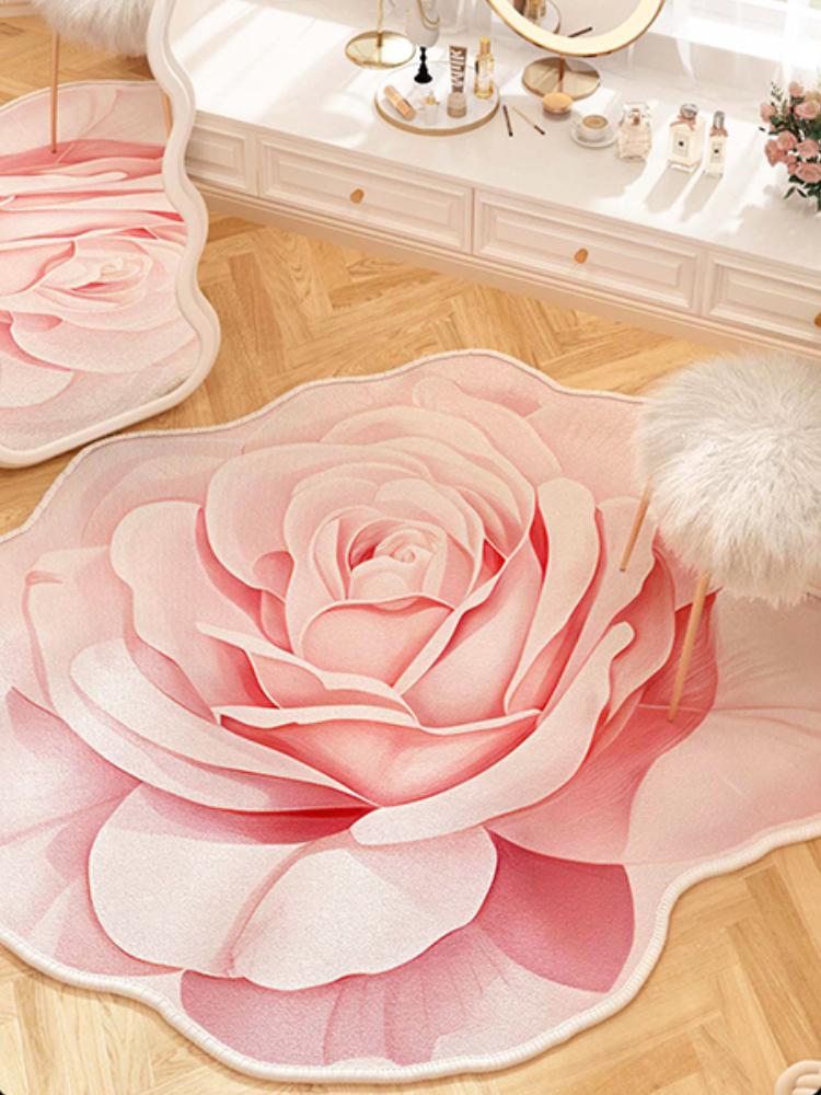 Französische Stil Wohnzimmer Dekoration Blumen Teppich Leichter Luxus Spiegel Bodenmatte Mädchenhafter Teppich für Schlafzimmer Zuhause Unregelmäßige Form Teppich