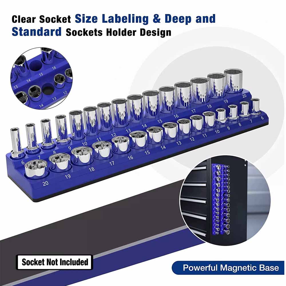 Professional 3Pieces Magnetic Socket Holder 1/4" 3/8" 1/2" Inch Drive Metric/SAE Socket Organizer Storage Installation Tools Kit
