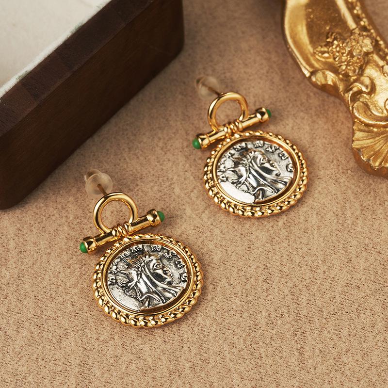 

Винтажные Ретро Кисточки Медь 18К Подвески Серьги с Греческими Монетами 18K Gold Plated