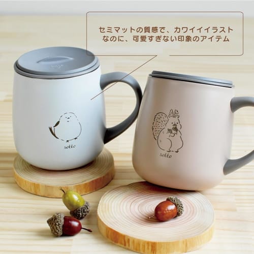 Ippinsha sotto (Sotto) Stainless Steel Mug with Lid, 300ml, Cat Design, 10861