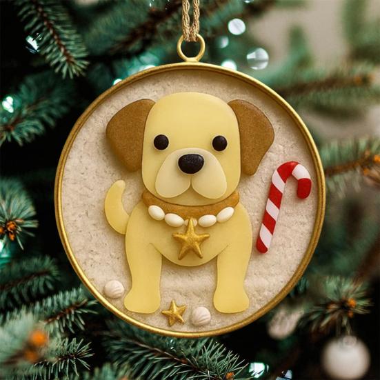 Psí vánoční ozdoby z mořského skla Ručně vyráběné umění z mořského skla Závěsné ozdoby pro psy Sběratelské předměty Dárky pro milovníky psů