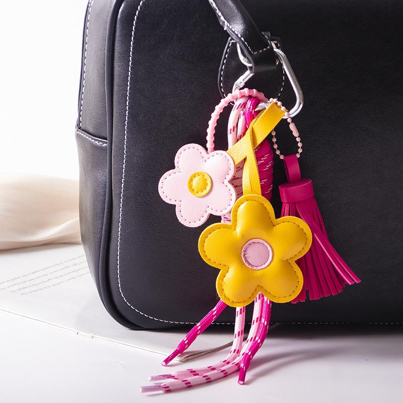 1 Pieza Lindo Llavero de Cuero con Borla de Flor, Cuerda Trenzada, Colgante para Bolso, Cartera, Mochila, Accesorios