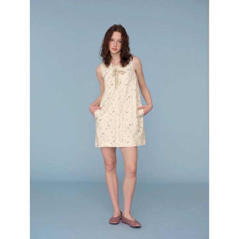 2025 Romantic Bow-Decorated Sleeveless Dress for Spring/Summer - European & American Style Small