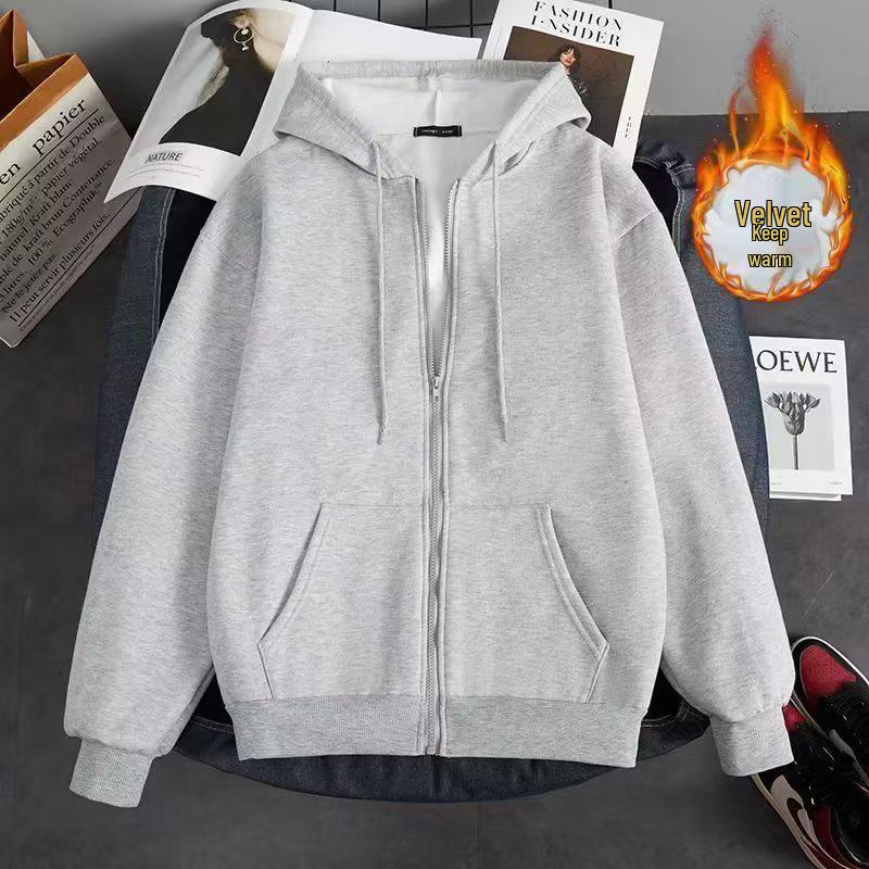 

Men s Plus Velvet Hooded Sweatshirt, National Trend, Warm Large Loose Zipper Hoodie for Autumn/Winter 4XL