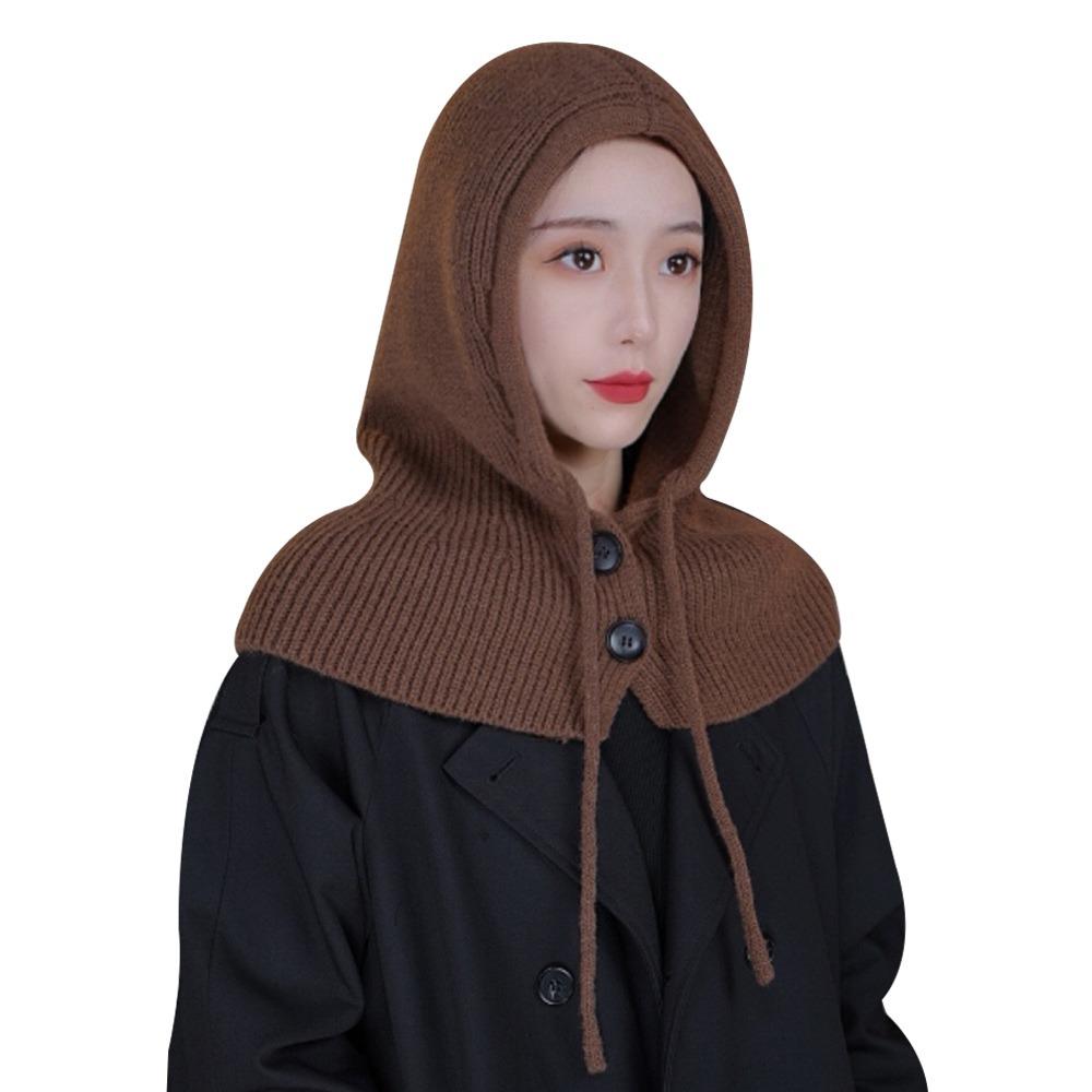 Fashion Ear Protection Winter Balaclava Windproof Drawstring Hooded Beanie Hats Warm Knitted Hooded Cap Unisex