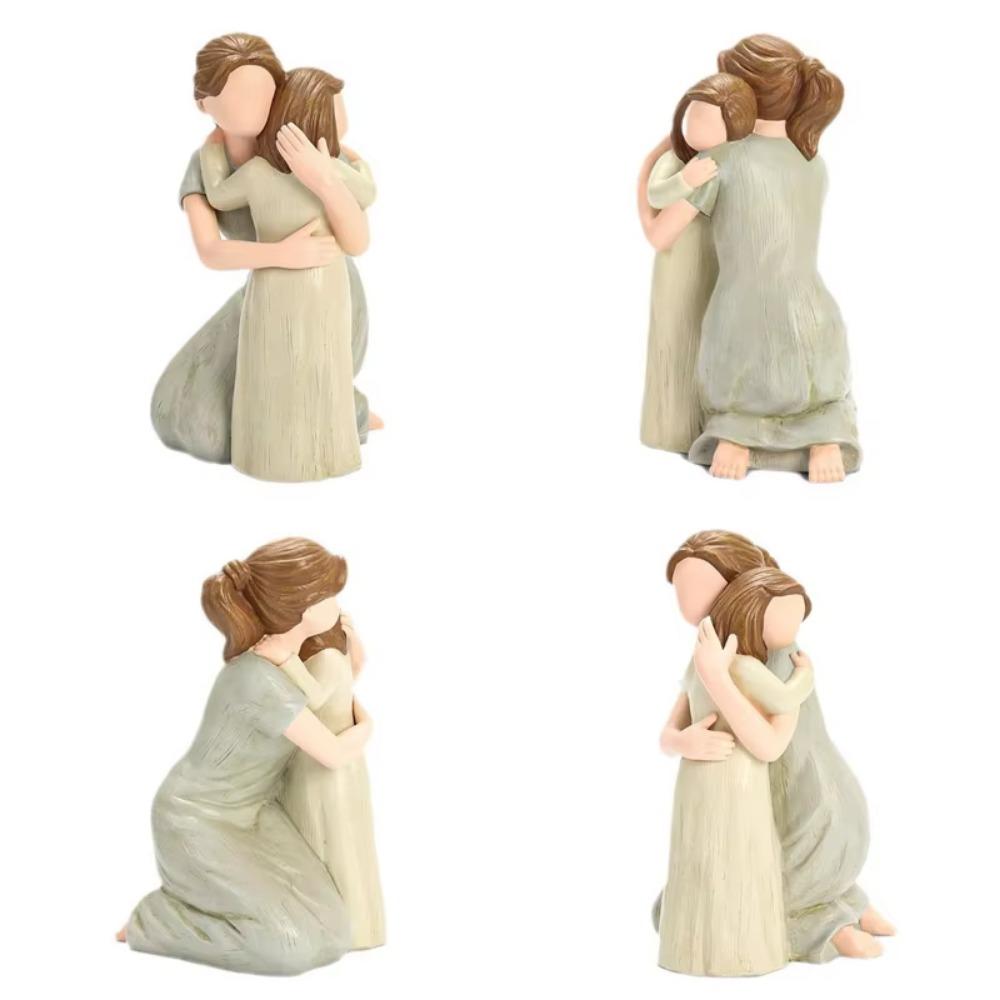 Hand-Painte Mother And Daughter Hugging Figurine Modern Resin Family Ornament  Living Room