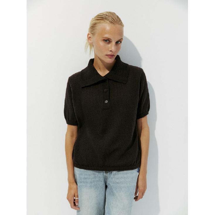 Sommer Neue Kragen Hohl Gestrickte Kurzarm Pullover Frauen Blase Ärmel T-Shirt Weibliche Einfache Gestrickte Pullover