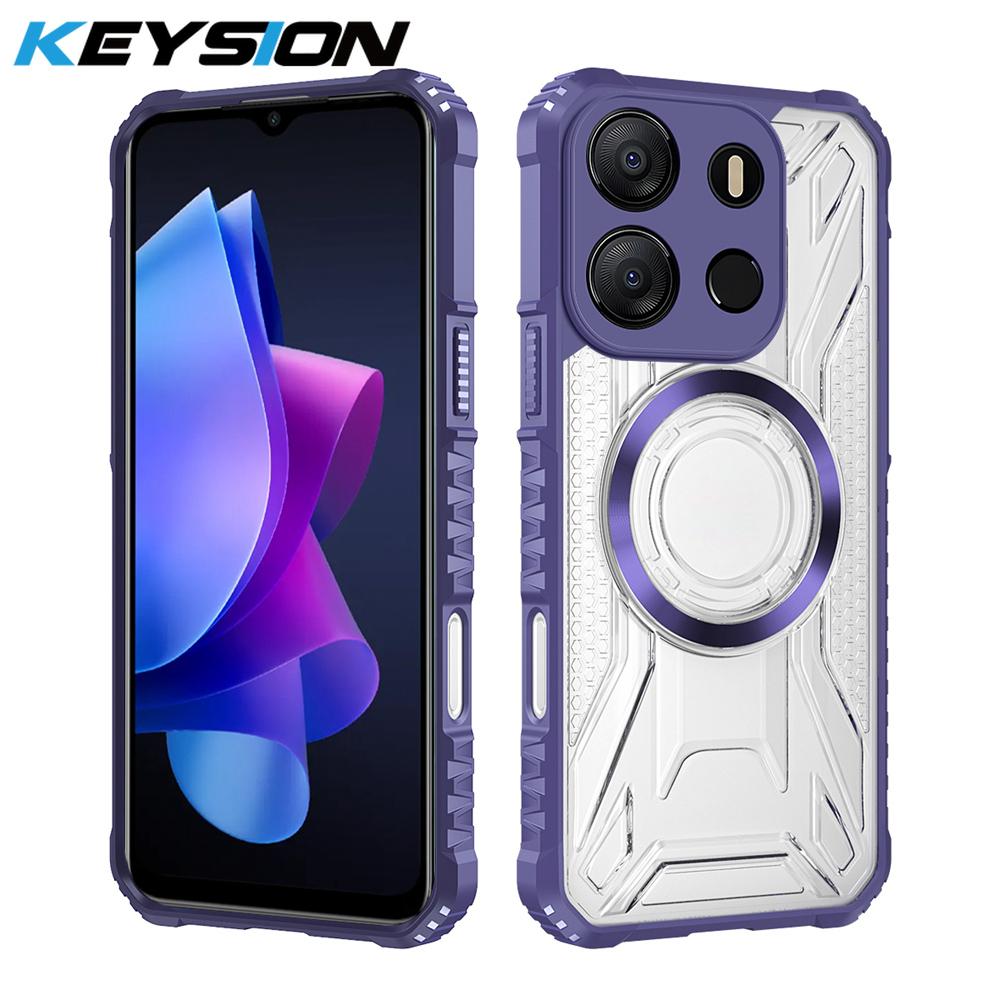 KEYSION Transparent Magnetic Case for TECNO Spark Go 2023 Pop 7 Pro Silicone+PC Shockproof Phone Back Cover for Infinix Smart 7