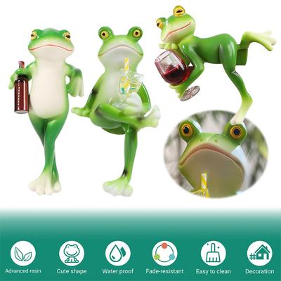 Vtipná soška žáby pijící, objímač květináče, pryskyřičná závěsná figurka žáby, malá figurka žáby, rostlinné dekorace na květináče