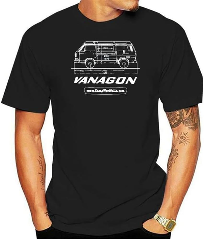 CloudsTetrade Heren T-shirt Vanagon Technische Tekening T3 Vanagon Westfalia T-shirt Bedrukt T-shirt tops Zwart L zwart