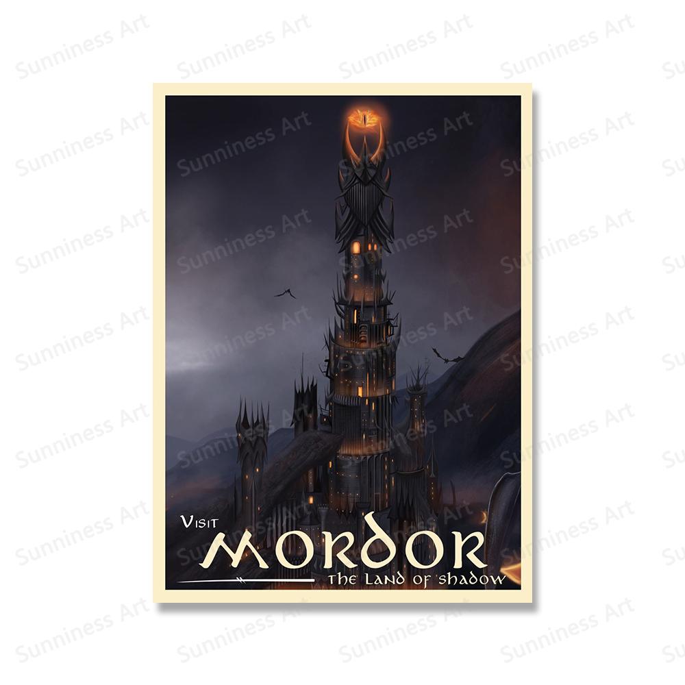 Vintage Travel Posters Middle Earth Lothlorien Mordor Illustration Prints Landscape Fantasy Literature Art Wall Pictures Decor No Frame