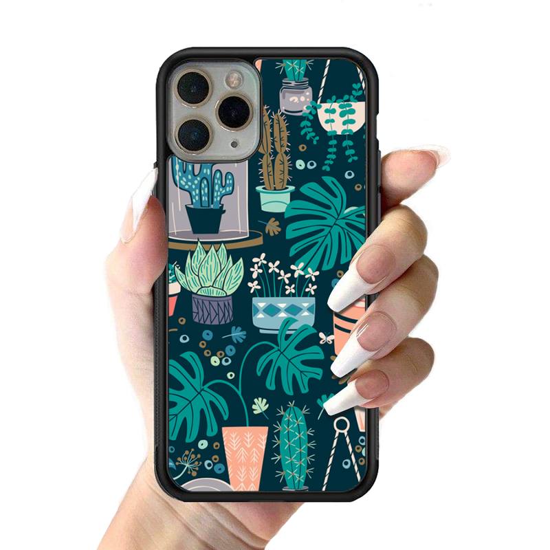 YNDFCNB Plant Cactus Phone Case Silicone PC+TPU Case for iPhone 11 12 13 Pro Max 8 7 6 Plus X SE XR Hard Fundas